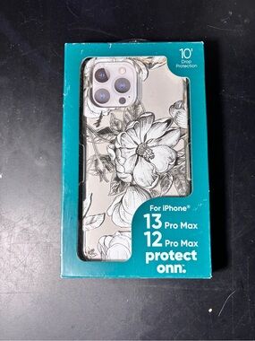 onn. Clear Floral Phone Case Drop Protection iPhone 13 Pro Max/12 Pro Max